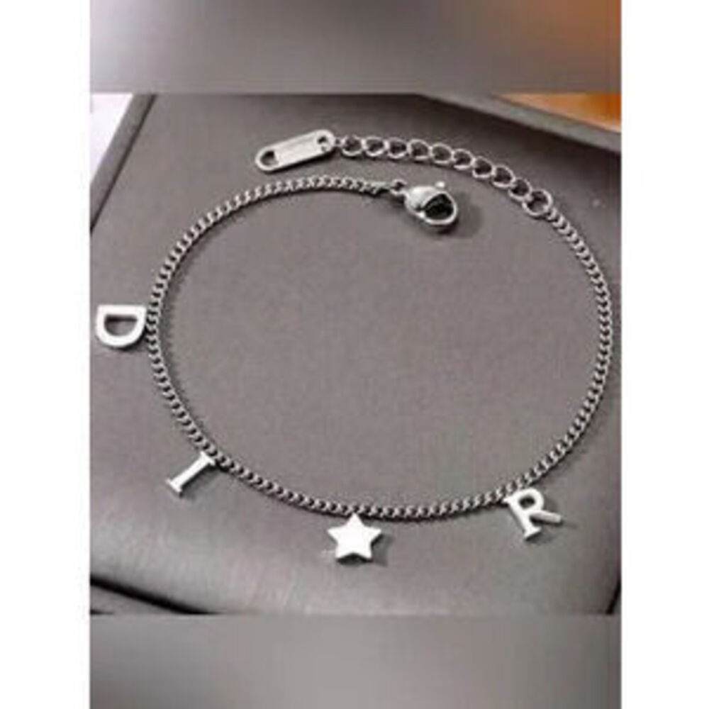 Silver Stainless Steel Letter Charm Bracelet C Star Accent